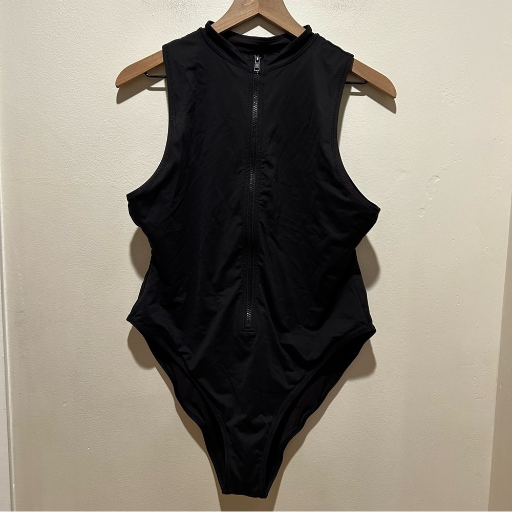 Skims Onyx Black Swim Zip Front Sleeveless One Piece Swimsuit - Women’s Size 2X